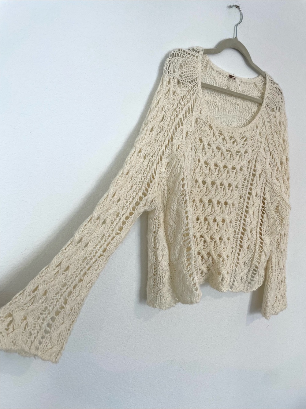 Free People Cream Openwork Scoop Neck Sweater - Picture 3 of 10